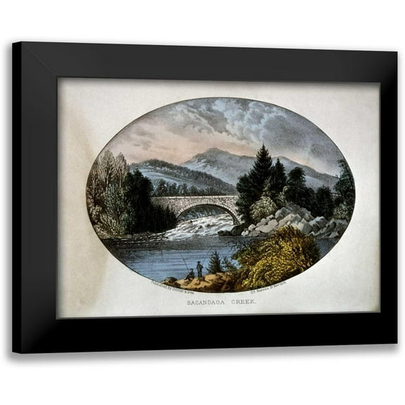 Currier and Ives 14x11 Black Modern Framed Museum Art Print Titled - Sacandaga Creek