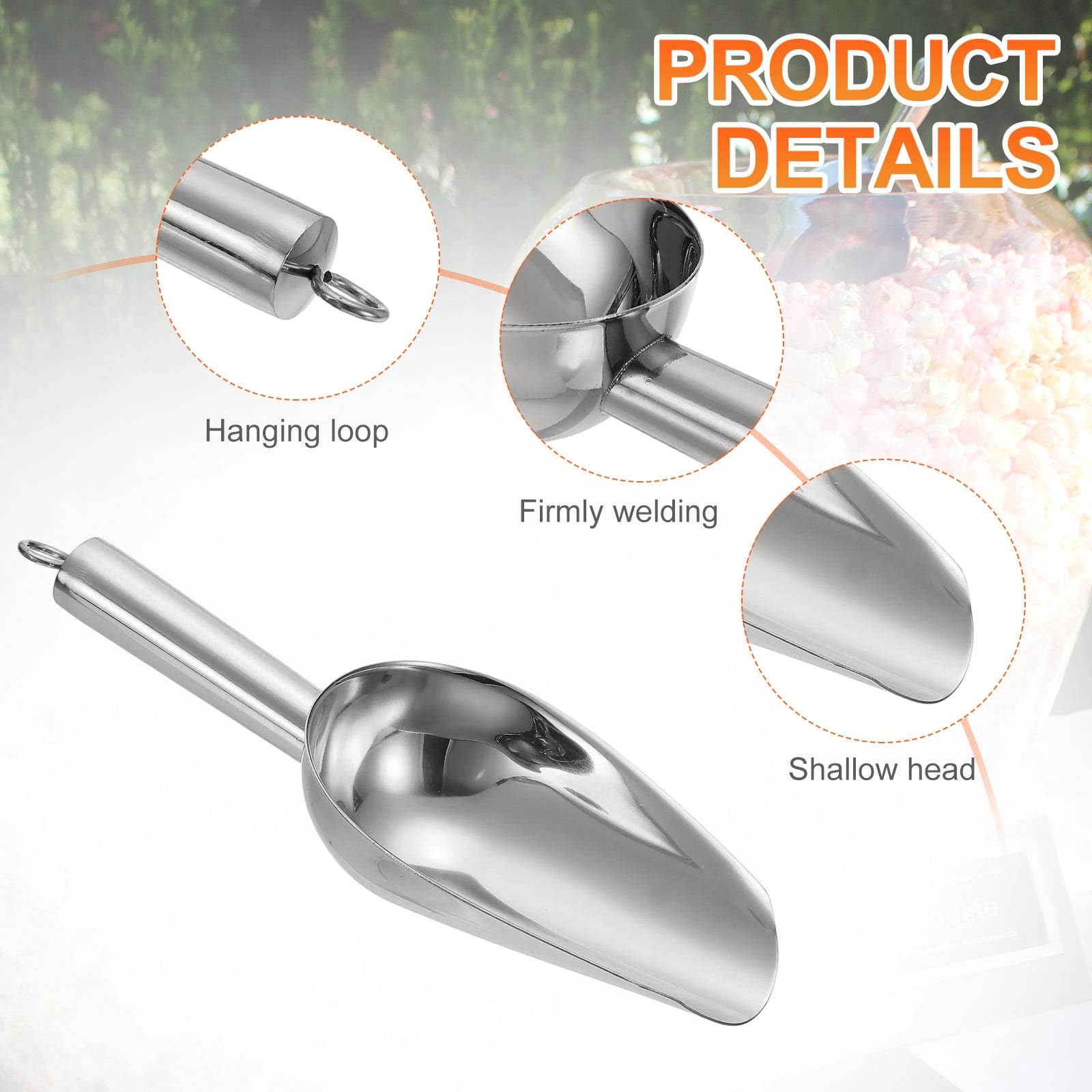 4pcs Metal Ice Scoop, 8.2" x 2.7"Stainless Steel Ice Scooper for Home Bar Use, Silver
