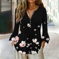 thumbnail image 2 of Enjoytime Womens 3/4 Length Sleeve Tops Loose Fit Casual Shirts Button Neck Floral Printed Tunic Blouses Women Clothing, 2 of 8
