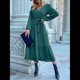 thumbnail image 4 of Vestido Informal de Larga para Mujer, Cuello en V, Elegante, Otoño e Invierno, con Cinturón. Verde Oscuro XL, 4 of 10