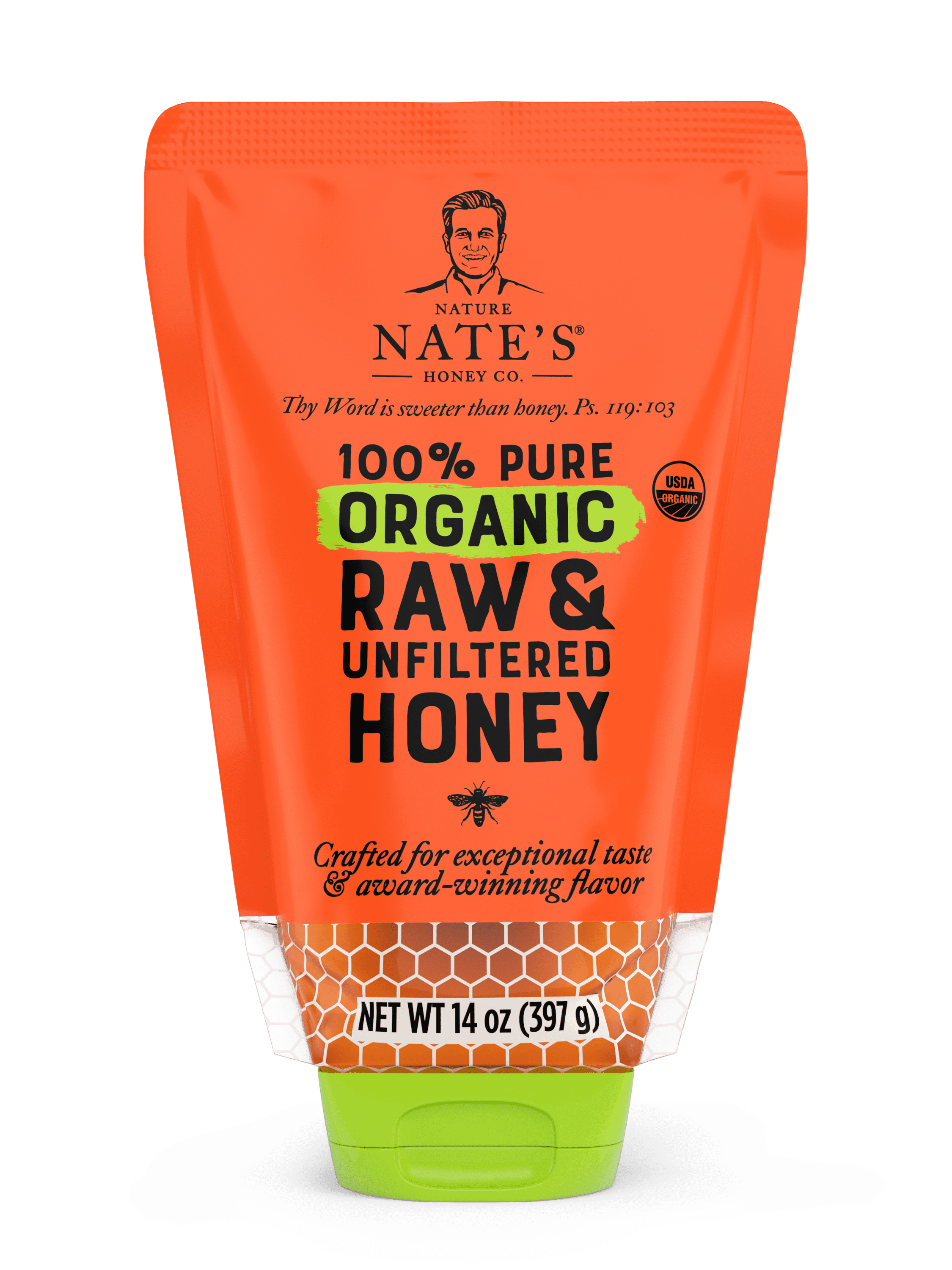 Nature Nate's Organic Honey: 100% Pure, Raw, and Unfiltered Honey Pouch, 14 fl oz