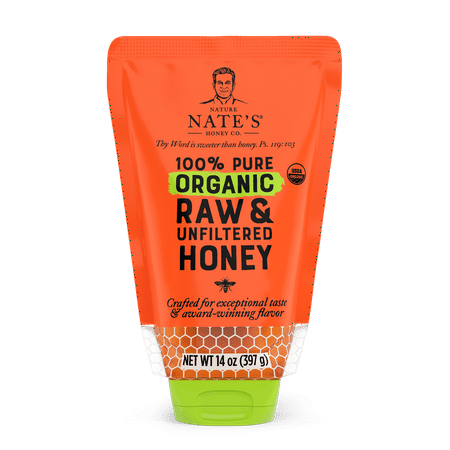 Nature Nate's Organic Honey: 100% Pure, Raw, and Unfiltered Honey Pouch, 14 fl oz Gluten-Free Honey