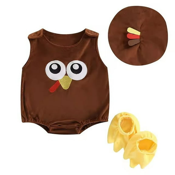 Coerni Baby Boy My 1st Thanksgiving Pant Set Toddler Turkey Bodysuit with Hat＋Shoes Long Sleeve Onesie Fall Winter Outfit