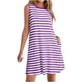 thumbnail image 3 of NXMZXB Summer Dresses for Women 2025 Loose Fit Casual Striped Sundresses Beach Cover Ups Sleeveless Crewneck Tshirt Swing Dress with Pockets Purple L, 3 of 7