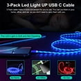 thumbnail image 2 of 3-Pack USB C Charger Cable, LED Light Up USB A to USB C Cable 3A Fast Charging Type C Cord for Most Type C Device (3.3ft,Blue+Red+Green), 2 of 7