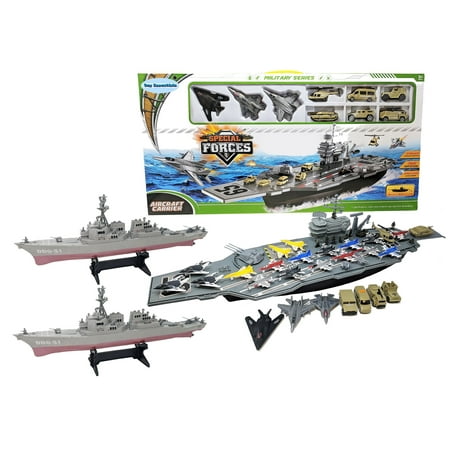 Toy Essentials Aircraft Carrier Toy with Soldiers Military Vehicles 20 Pieces Children 33 Inch