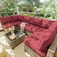 thumbnail image 2 of Pakunoda 14 Pieces Outdoor Replacement Cushions, 5” High-Density Foam Sectional Cushions Couch, 6 Seat Patio Conversation Sets for Rattan Wicker, Liner&Cover, Fuchsia Red, 2 of 7