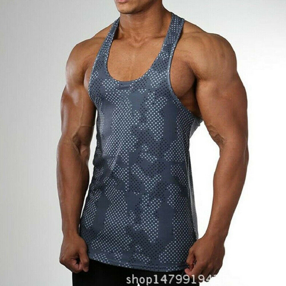 Mens Gym Muscle Vest Floral Camouflage Low-Cut Bodybuilding Vest Sports Sleeveless T Shirt Running Slim Clothes Top M-3XL