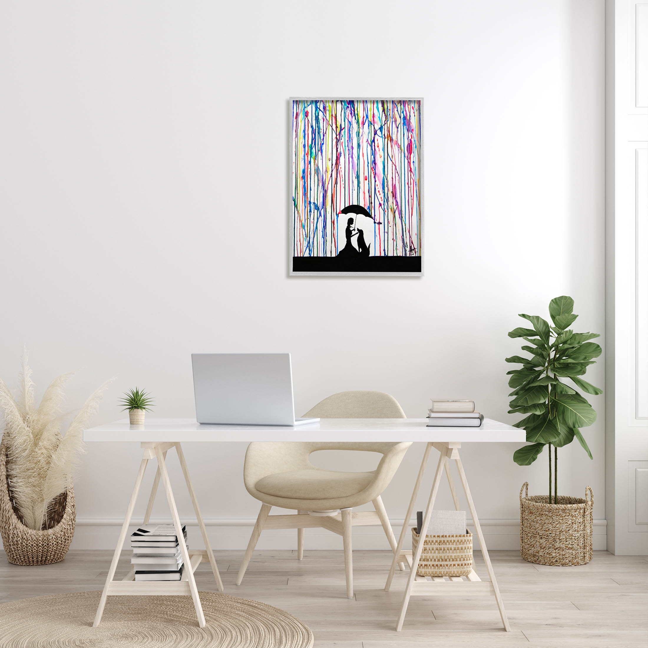 Modern Vivid Drip Silhouette Couple Abstract Graphic Art Gray Framed Art Print Wall Art