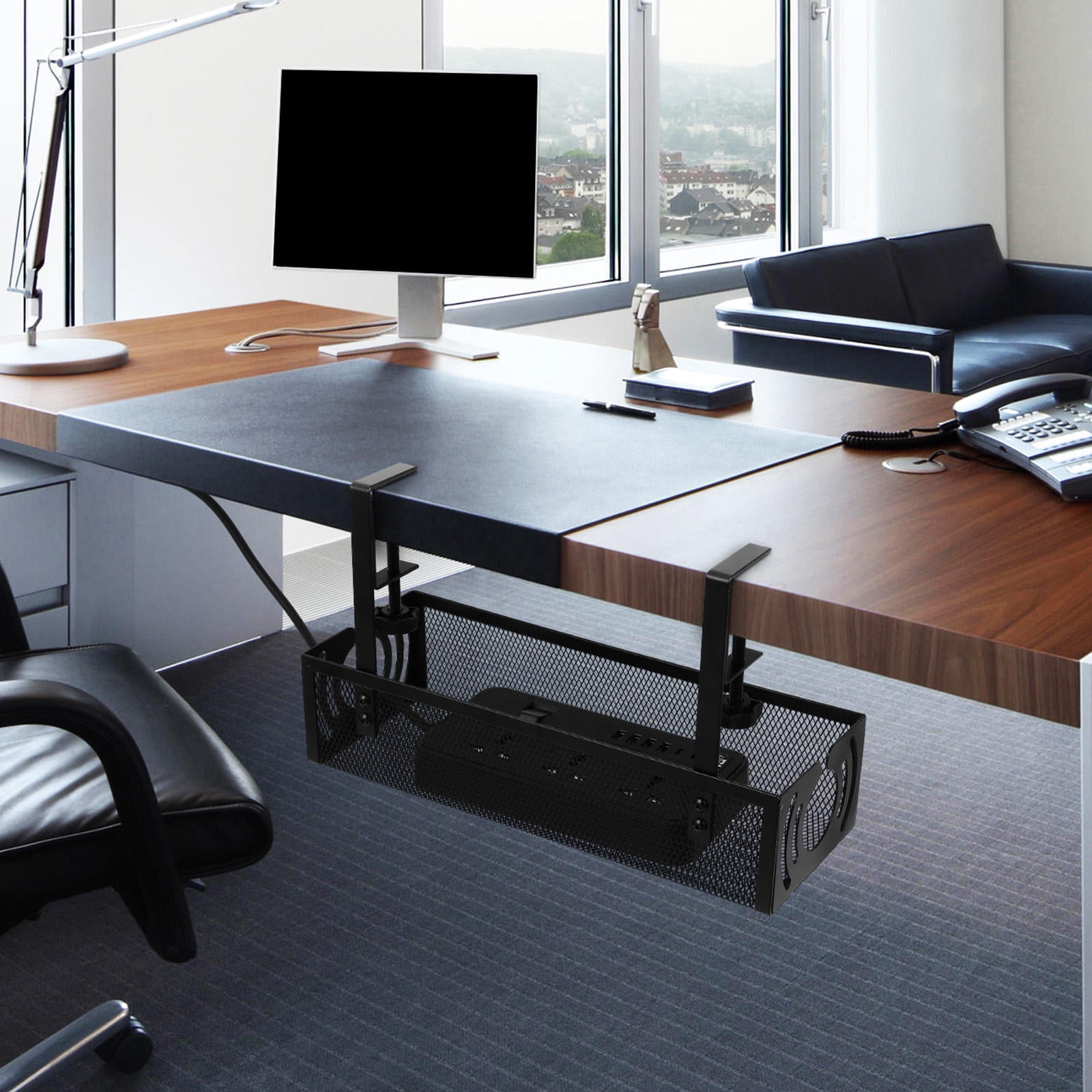 OUNONA under Desk Cable Management Tray Cable Management Rack 34.00X12.00X8.00CM Black