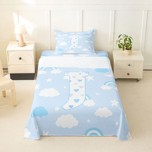 Feelyou Cute Rainbow Love Heart Twin Sheet Sets for Kids, Lovely Star Moon Bedding, Blue, 3pcs