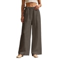 thumbnail image 2 of Linen Pants Women Spring Summer Elastic High Waist Wide Leg Loose Fit Flowy Palazzo Beach Pants Trousers, 2 of 5