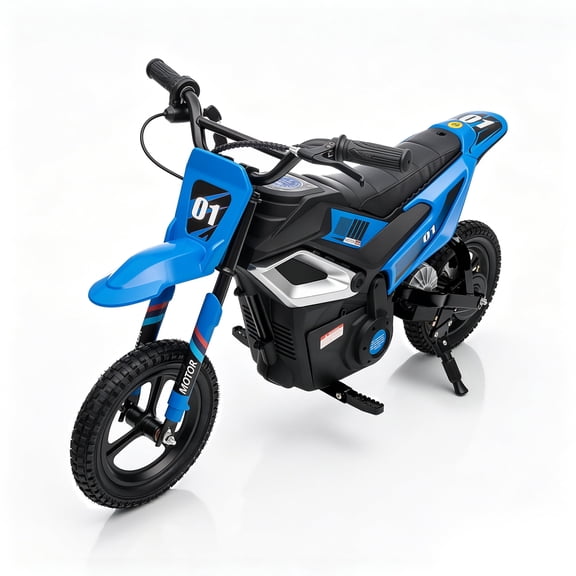 24V Electric Dirt Bike for Kids, 250W Chain Drive Motor, Magnesium Alloy Wheels, Pneumatic Tires, Key Start, Rear Shock, Disc Brake, Blue