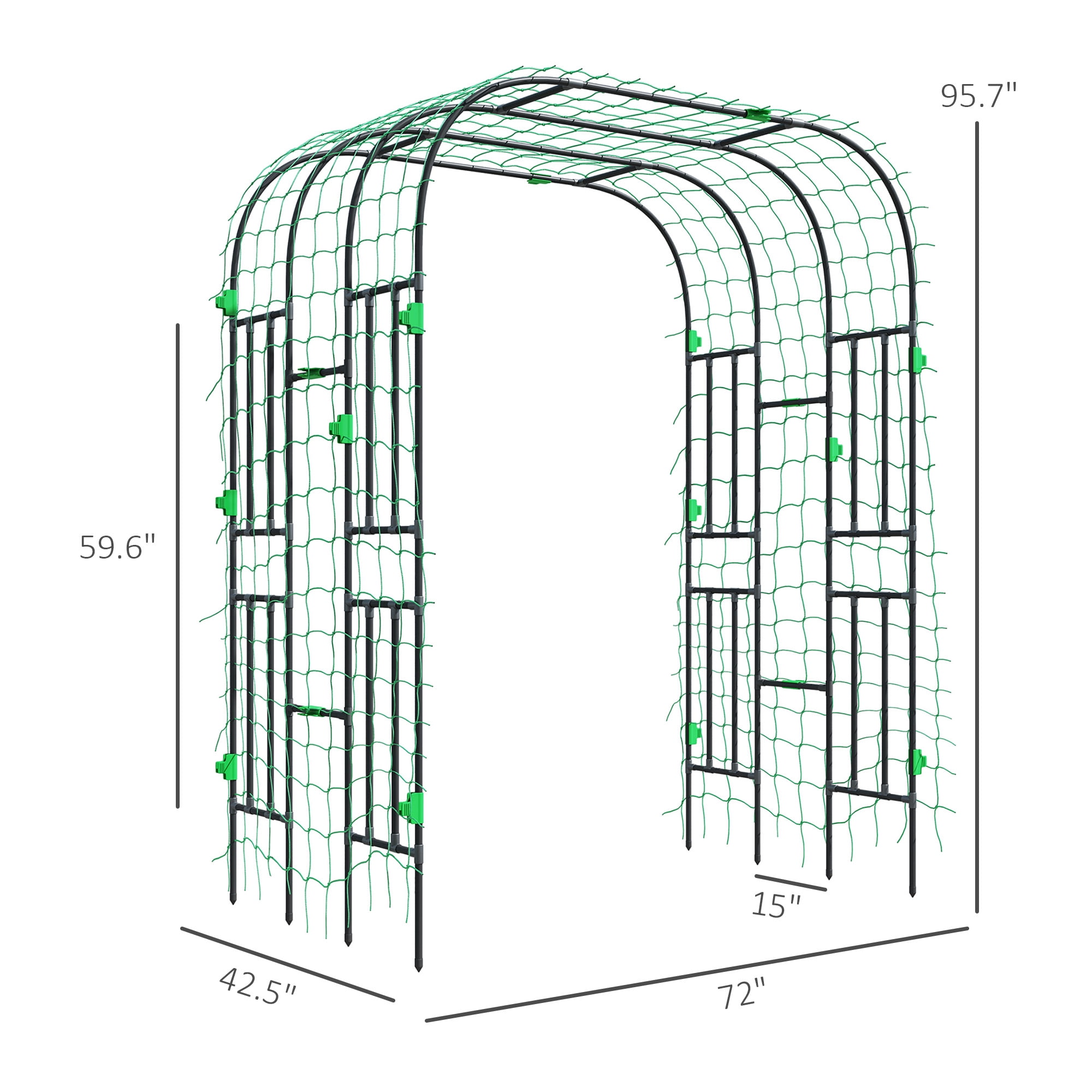 Outsunny 8 FT Tall Garden Arch Trellis, Outdoor Steel Plant Trellis Support with Climbing Net for Flowers, Vegetables
