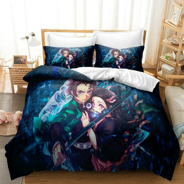 Anime Bedding Set Twin Size Cartoons Movie Anime Duvet Cover Queen for Boys,Kamado Nezuko Queen