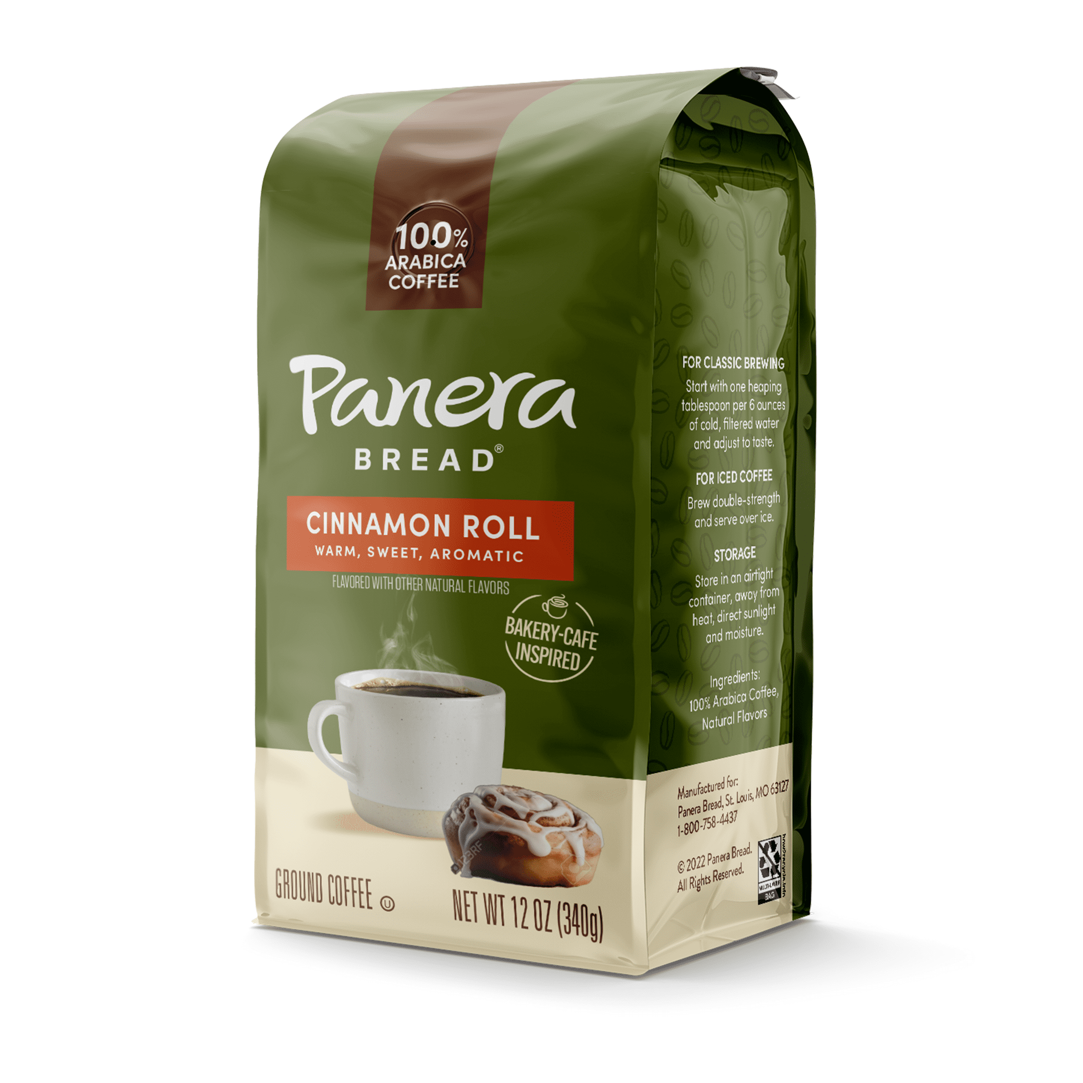 Panera Bread Cinnamon Roll Light Roast Ground Coffee, 100% Arabica Coffee, Bagged 12oz 6 ct Case (6 Bags)