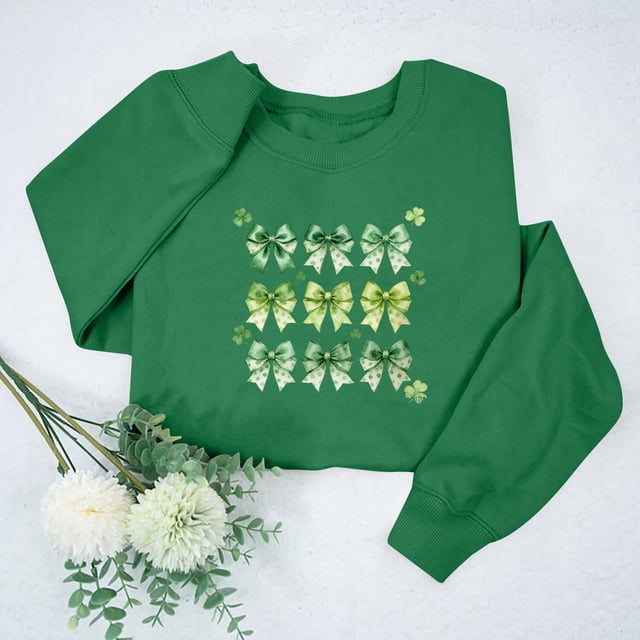 Uootdi Hauts pour Femmes Manches Longues Col Rond Imprimé Graphique Fête de la Saint-Patrick Festivals Sorties Week-Ends Chandails en Molleton Confortables Cadeau