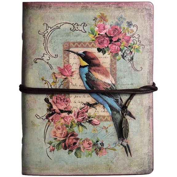 Vintage Refillable Journal, Premium Leather Traveler Notebook Sketchbooks Classic Diary Planner with Blank Pages and Zipper Pocket (Bird)