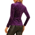 thumbnail image 3 of INSPIRE CHIC Women's Star Print Round Neck Long Sleeve Velvet Blouses S Purple, 3 of 5