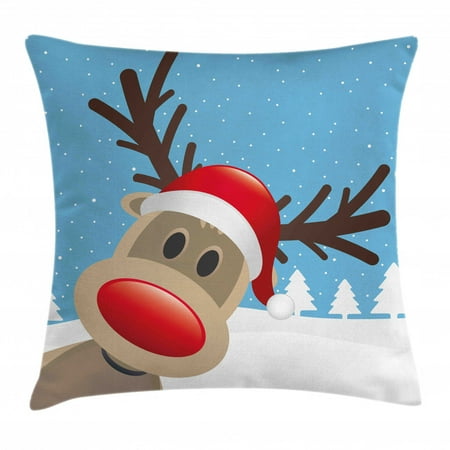 Christmas Throw Pillow Cushion Cover Reindeer Rudolph With