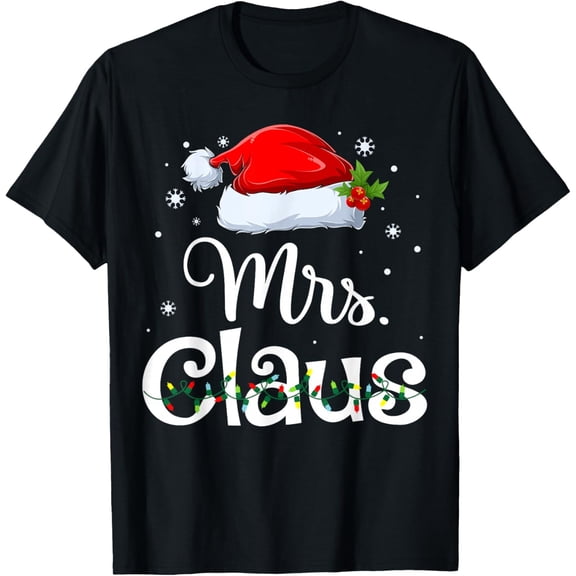 Mr and Mrs Claus Couples Matching Christmas Pajama Santa Adult T-Shirt