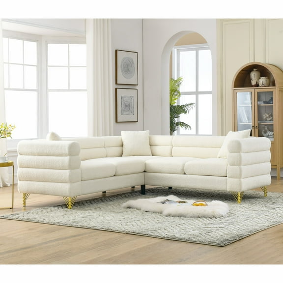 81.5-Inch Oversized Corner Sofa, L-Shaped Sectional Couch, 5-Seater Corner Sofas with 3 Cushions for Living Room, Bedroom, Apartment, Office (White)