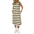 thumbnail image 2 of Vestido de Verano A Rayas para Mujer, Corte A, Informal, con Mangas , Cuello de Solapa, Estilo Camiseta, con Bolsillos, Verde , Talla S, 2 of 9