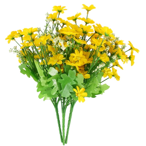 Ramo de 3 flores artificiales de crisantemo silvestre de seda, margaritas, para decoración del hogar, oficina, jardín y patio (amarillo)