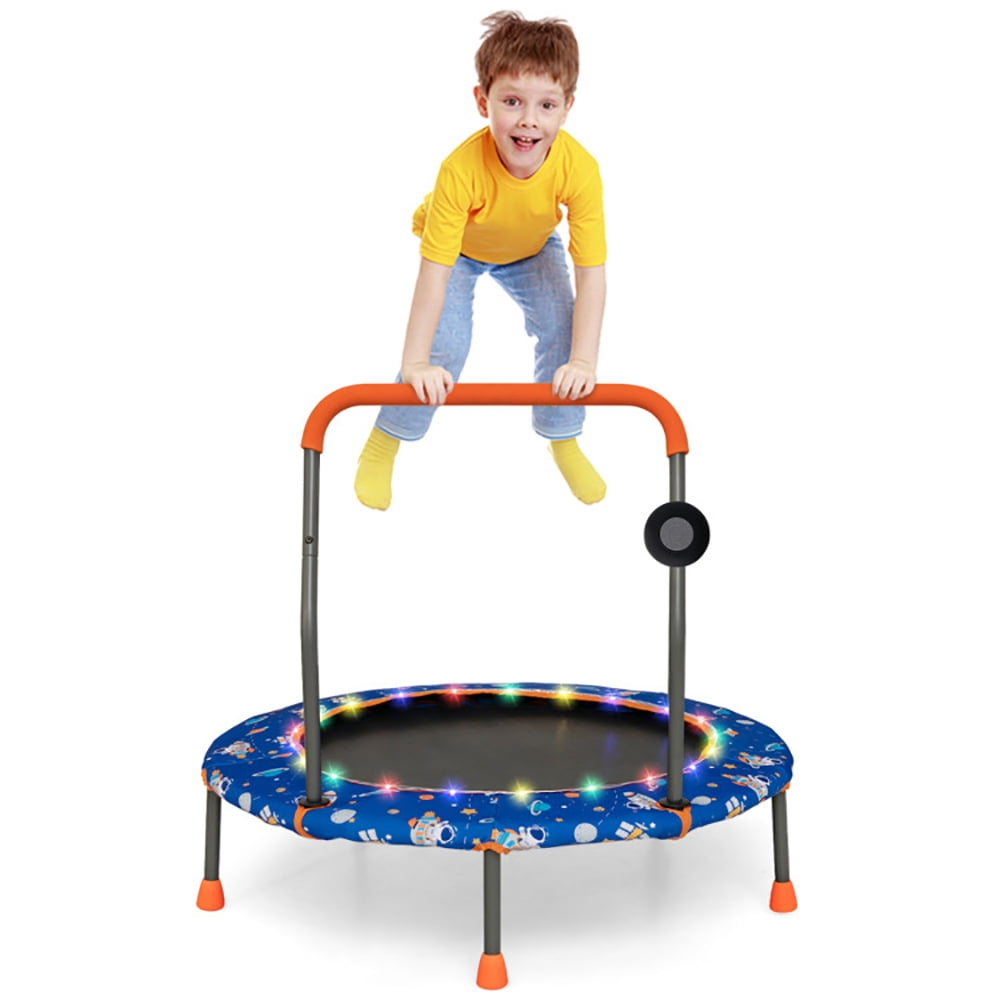 Aimee Lii 36 Inch Mini Trampoline with Colorful LED Lights and Bluetooth Speaker, Kids Trampoline Outdoor, Exercise Trampoline for Backyards-Blue