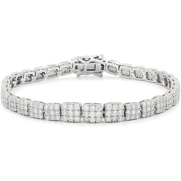 .925 Sterling Silver Graduated Ladies Bracelet, Micro Pave Cubic Zirconia, Giorgio Bergamo