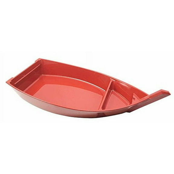 Japanese Traditional Red Plastic Lacquer Sushi Fishing Boat Serving Plate For Sushi Sashimi Kitchen Home Dining Decorative Dinnerware Party Hosting Display Boat