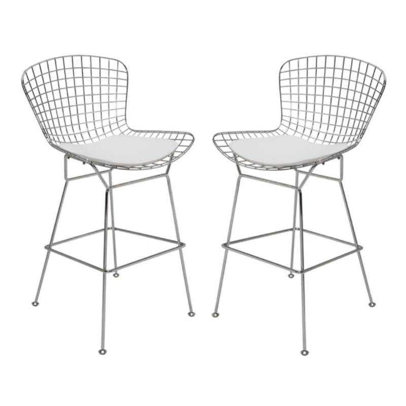 Home Square Wireback 24" Metal Counter Stool in Silver and White Set