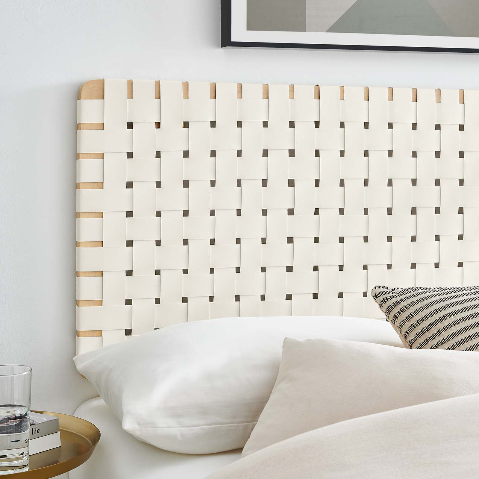 Sparta Weave Vegan Leather Full Headboard in Natural Beige