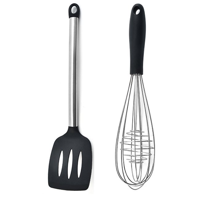 Juego de mini utensilios de cocina de 2 piezas: utensilios de cocina de acero inoxidable y silicona