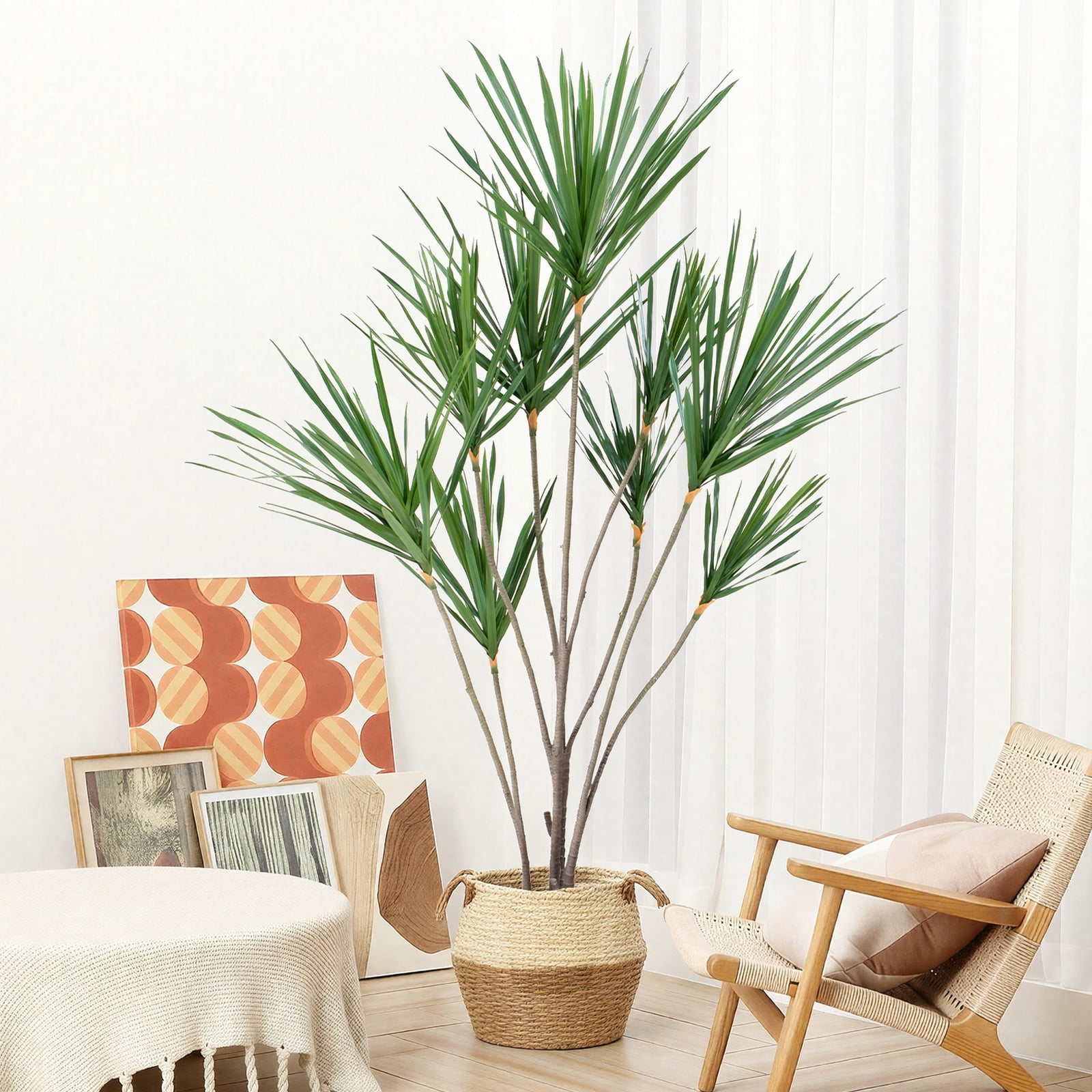 Artificial Dracaena Trees  Indoor, 5ft Faux Tropical Floor Plants Indoor, Tall Fake Yucca Silk Tree