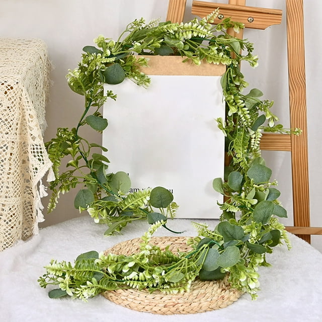 Enredadera retorcida persa de eucalipto artificial | Guirnalda decorativa de vegetación de 70.87in | Ratán sintético de plástico realista | Decoración para el hogar con hojas realistas | 1 Pieza