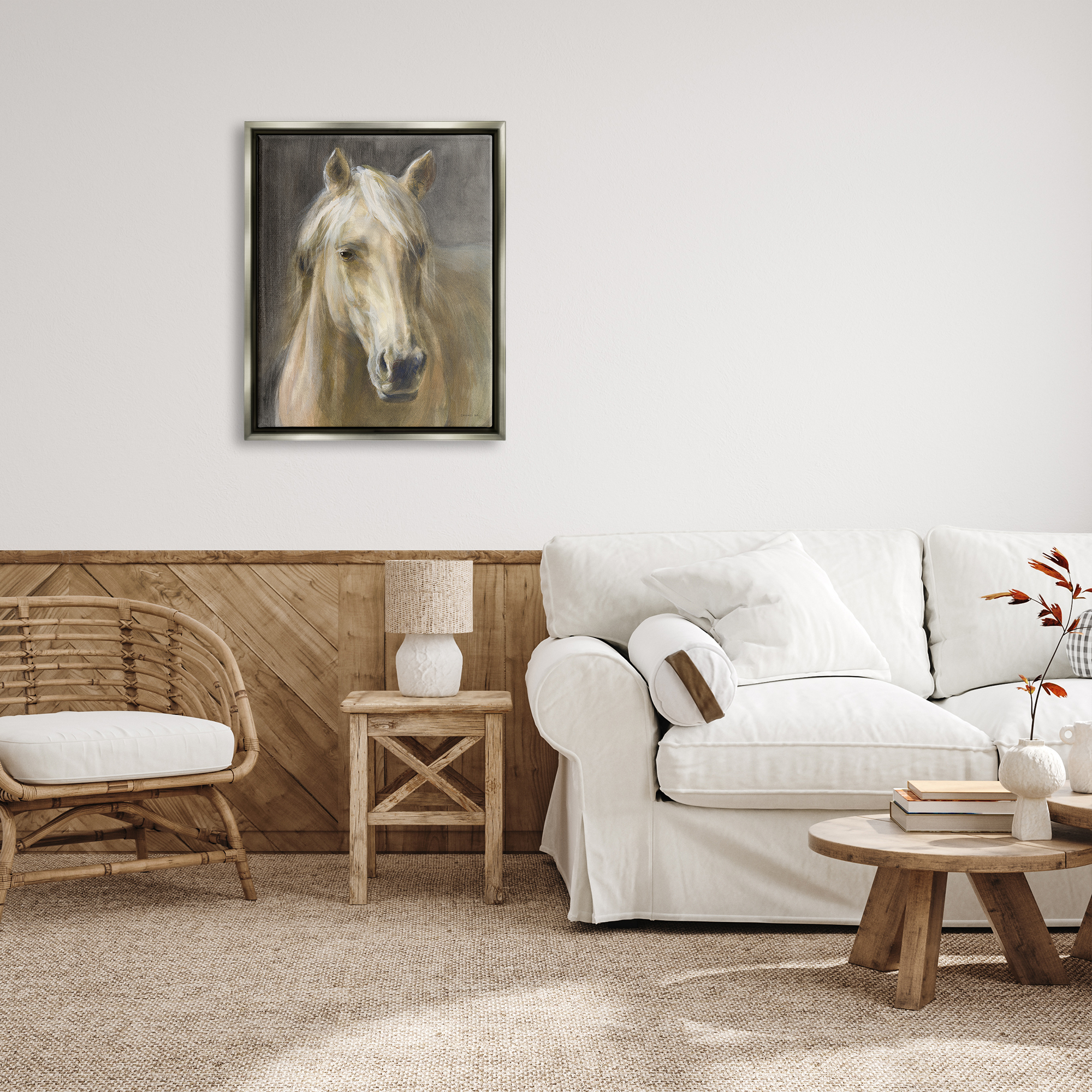 Stupell Industries Palomino Horse Portrait Animals & Insects Painting Gray Floater Framed Art Print Wall Art, 25 x 31