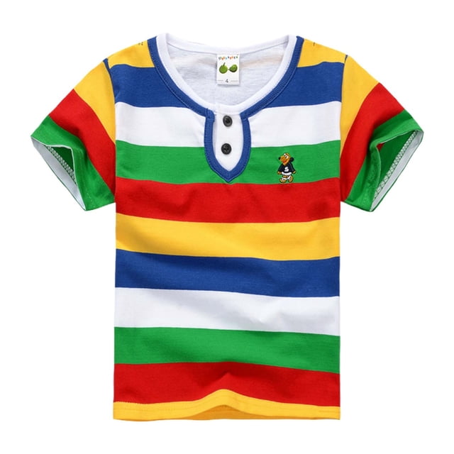 Hiiyo T-Shirt Rayé à Manches Courtes Col Rond pour Petits Garçons, Tailles 2-12