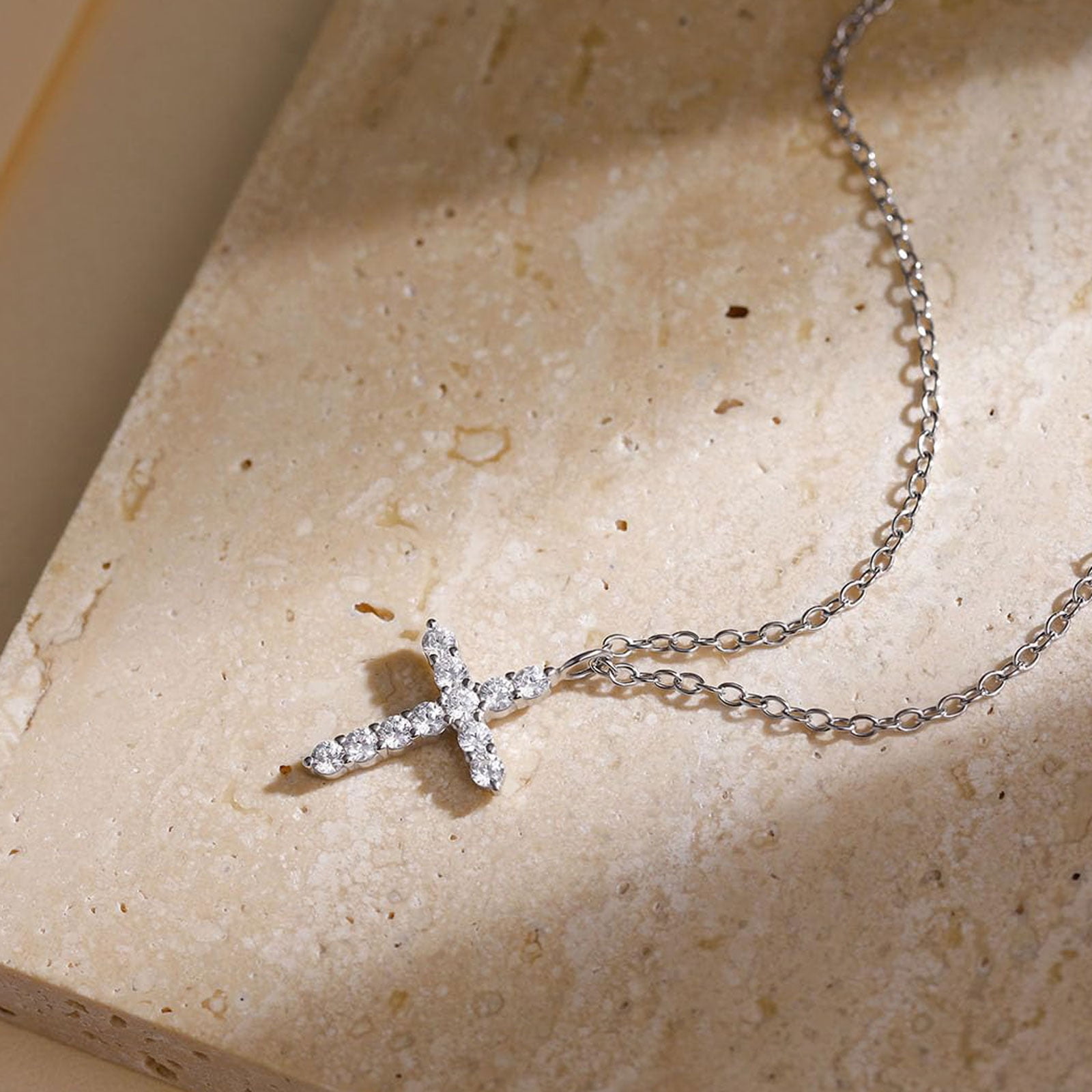 SFTING 14K Gold Plated Zirconia Silver Cross Faith Pendant Necklace for Women with 925 Silver