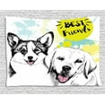 thumbnail image 1 of Labrador Tapestry, Best Friends Typography with Hand Drawn Sketch Welsh Corgi Grunge Illustration, Wall Hanging for Bedroom Living Room Dorm Decor, 60W X 40L Inches, Multicolor, by Ambesonne, 1 of 2
