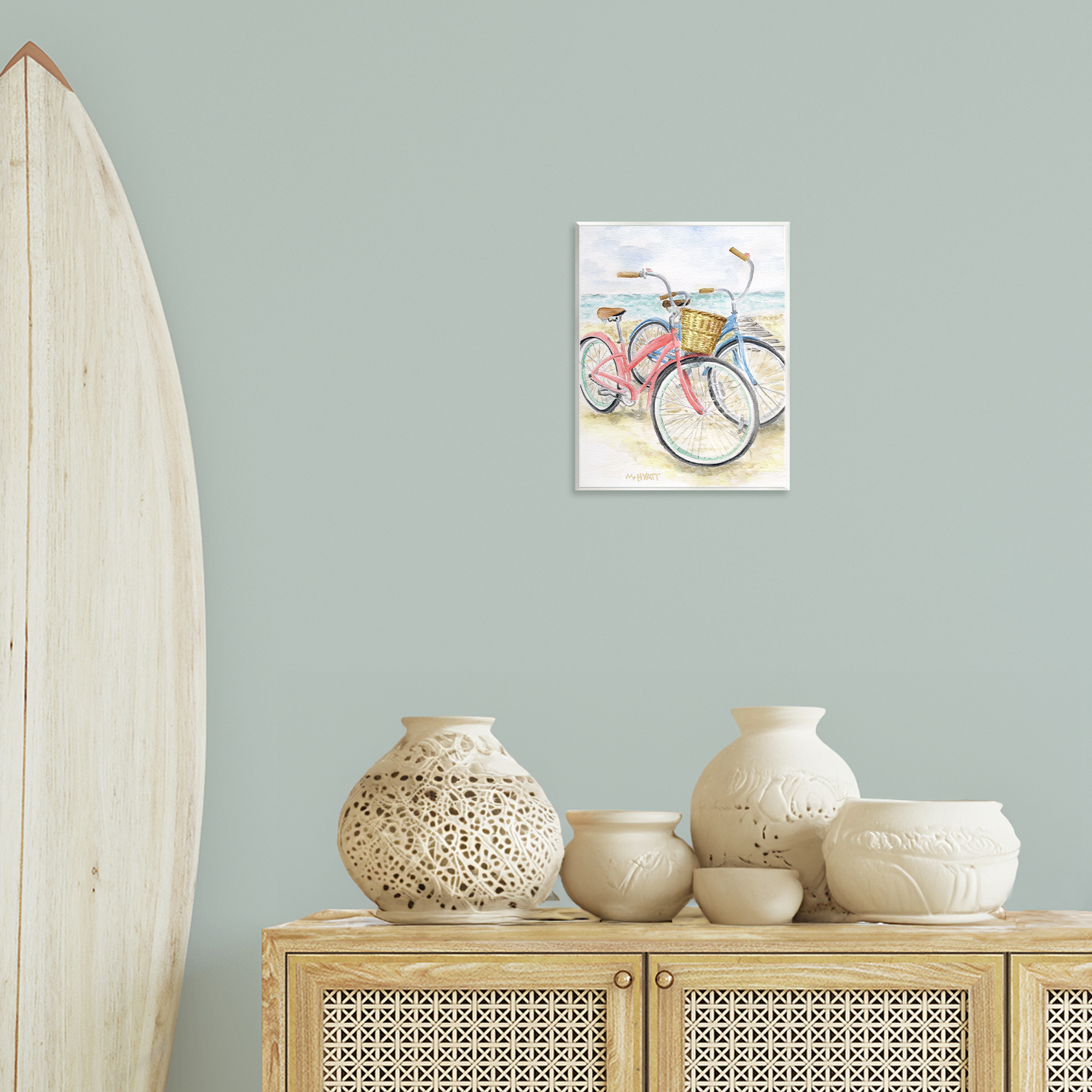 Stupell Industries Beach Bikes Parked Transportation Painting Unframed Art Print Wall Art, 11 x 14