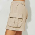 thumbnail image 5 of MIUOWANP Women's Elastic Waist Shorts Solid Color Drawstring Waist Shorts with Pockets Breathable Relaxed Fit Shorts Size M(6)Beige, 5 of 6
