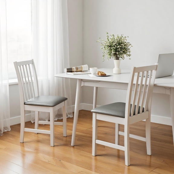 Kadyn Set of 2 Wooden Dining Chairs with Rubber Wood Frame, Padded Comfort Seat for Dining Set, Kitchen, Home Cafe Furniture, White