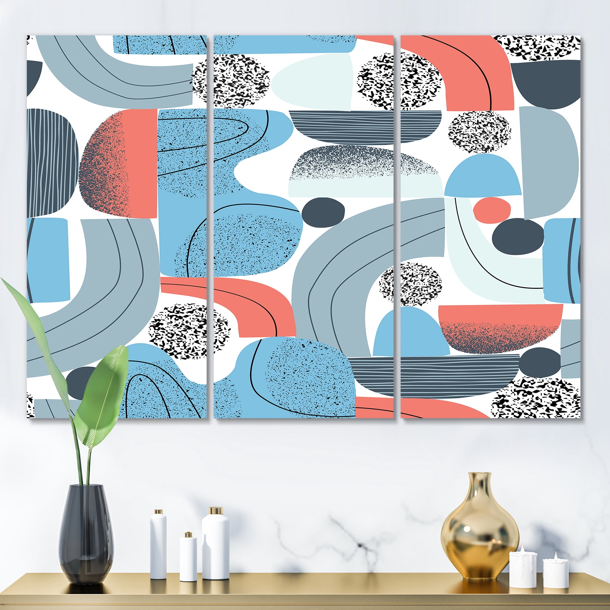 Designart ' Retro Shapes With Abstract Moons and Suns II ' Modern Canvas Wall Art Print