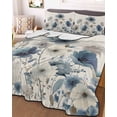thumbnail image 3 of Quilts Full Size Bedding Set, Blue Grey Flowers Lightweight Quilted Comforter, Spring Watercolor Blooms Floral Beige Soft Reversible Bedspread Coverlet with Pillow Covers for All Season, 78" x 90", 3 of 7