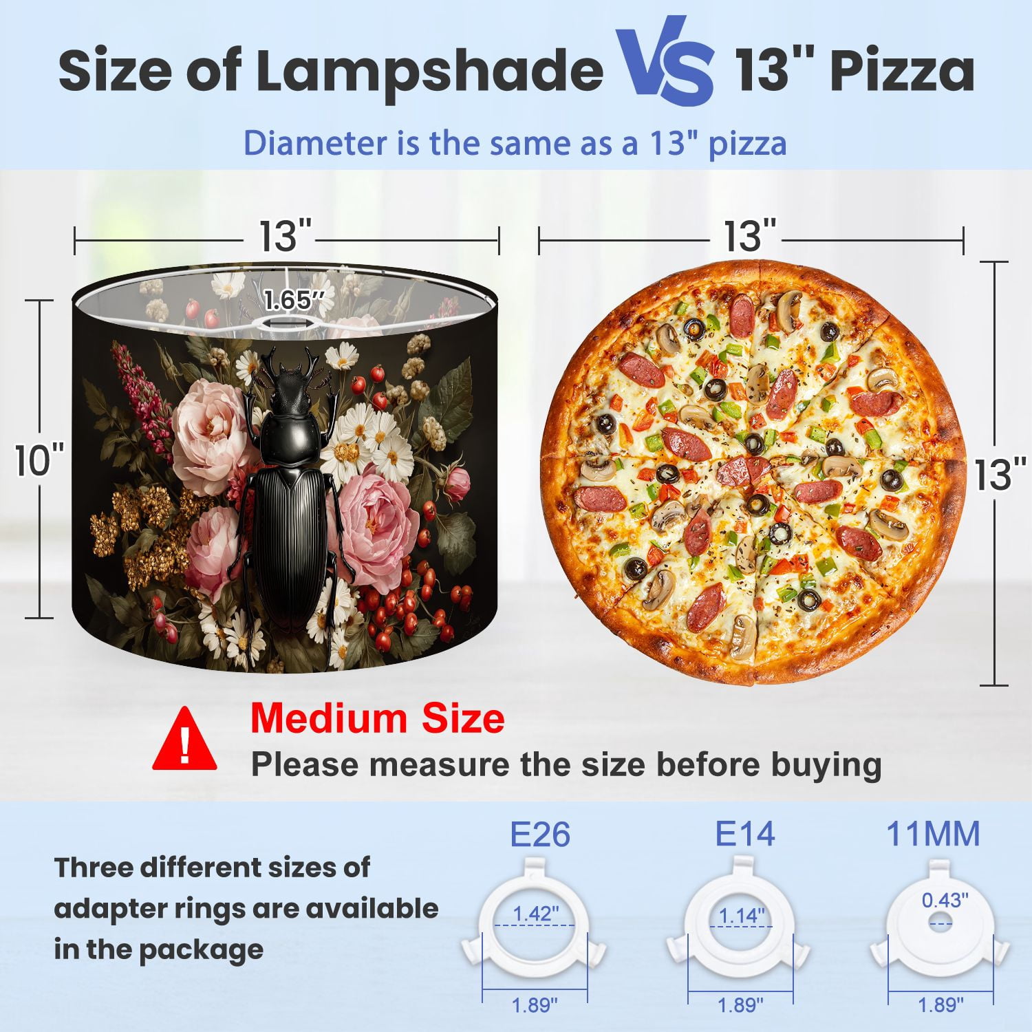 Gothic Linen Drum Lampshades Black Beetle Colorful Floral Bouquet Roses Daisies 13"x13"x10" Light Shade for Table Lamps Floor Lamp Shades Lampshade Replacement Assembly Required