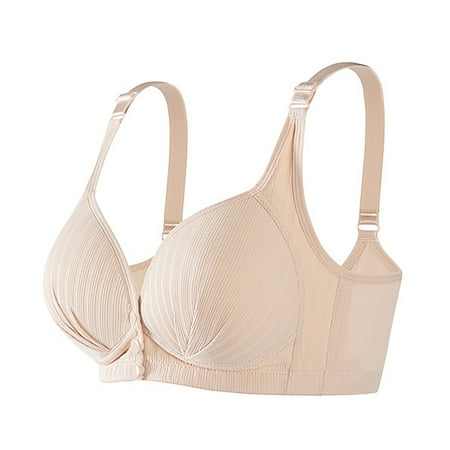 Cqxid525 Sports Bras for Women Womens Front Open Bra Fixed Cup Non Empty Cup Underwear Comfort Underwear 44 Beige