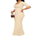 thumbnail image 2 of Robe Longue Bodycon à Col Carré à Manches Courtes pour Femme, 2 of 5