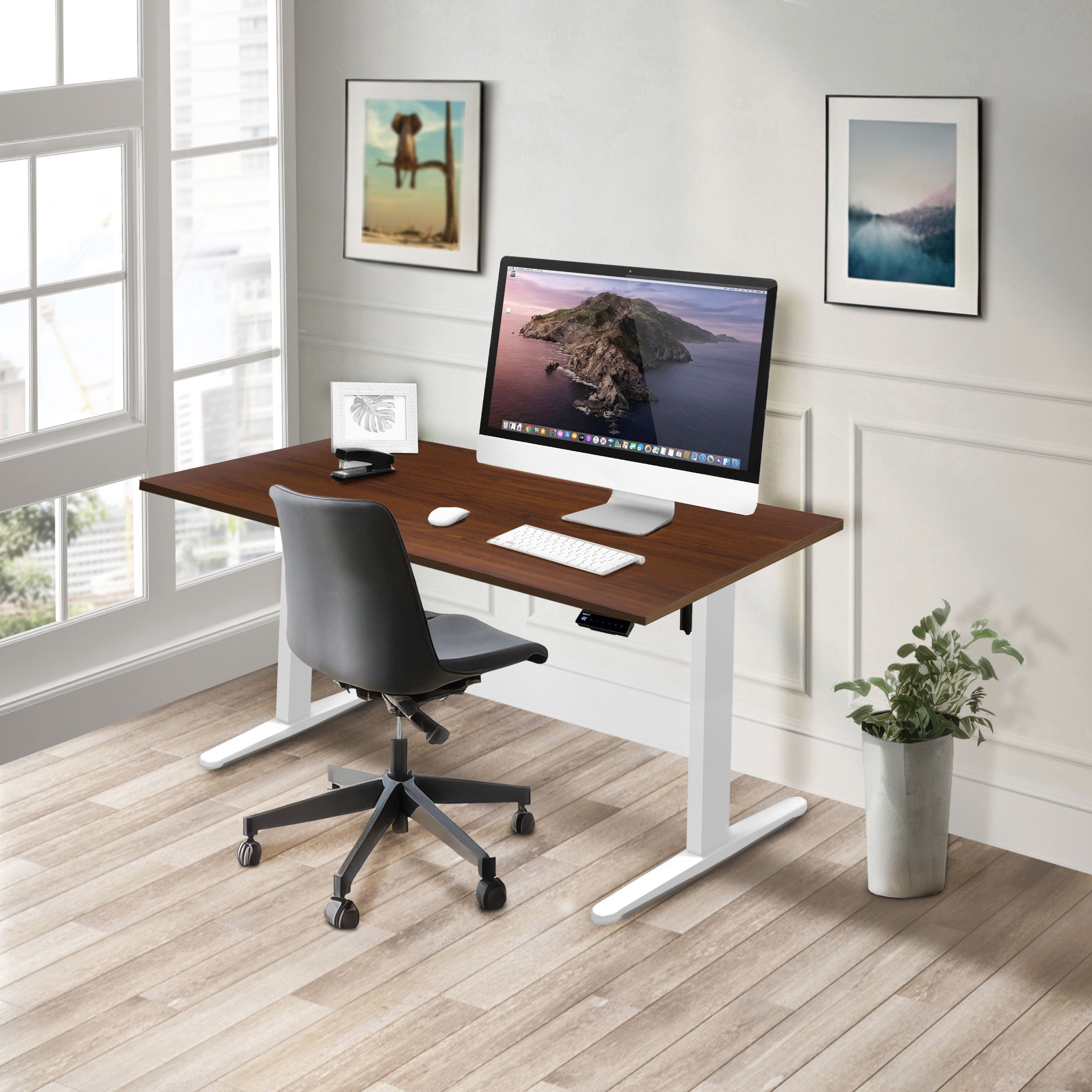 Mount-It! Electric Standing Desk White Frame with Extra-Wide 55" Desktop,  Ergonomic