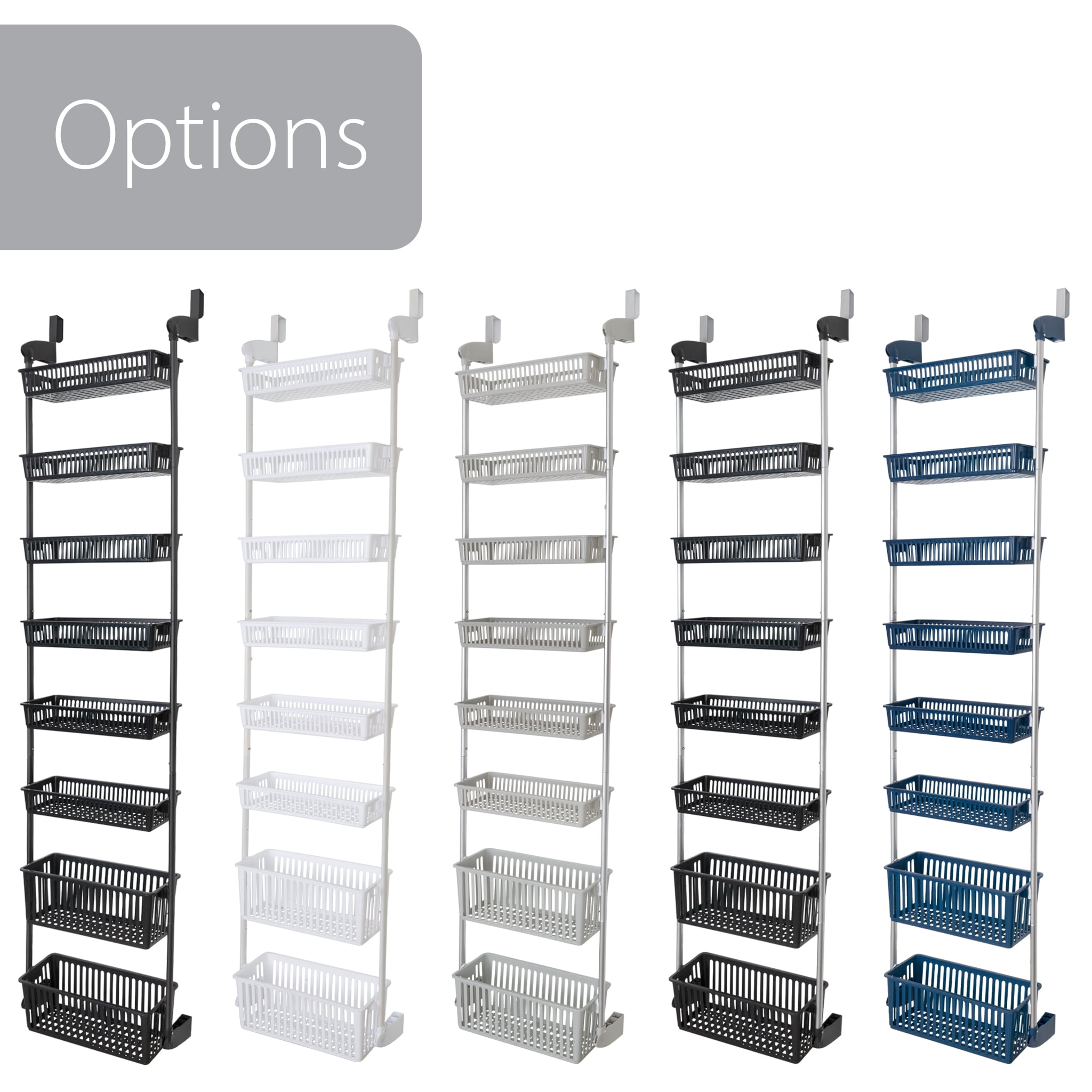 Smart Design 8-Tier Over-The-Door Hanging Pantry Organizer with 2 Deep and 6 Full Baskets - White